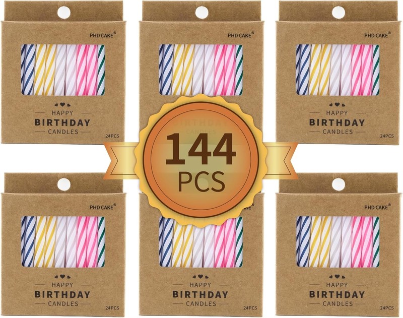 144-Count Multicolored Spiral Birthday Candle, Birthday Candles for Cake,
