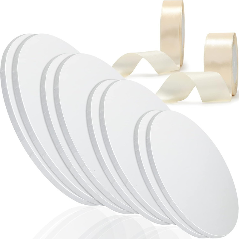 8 Pieces Cake Drums Boards round Sturdy Cake Drum with 2 Pieces Satin Ribbon for gallery