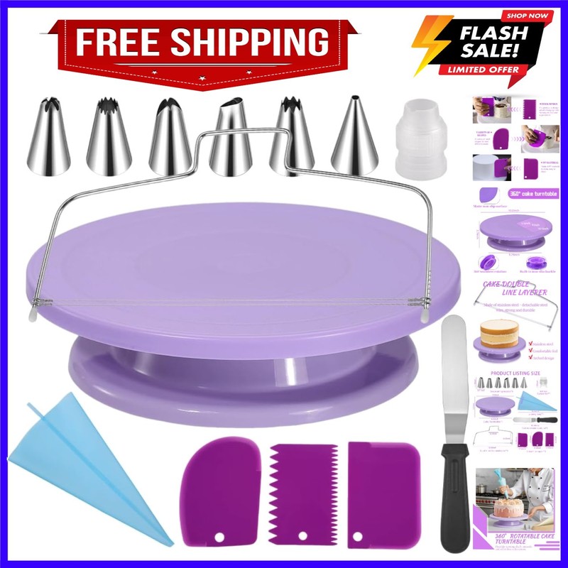 Cake Stand Rotating Turntable kit with Reusable Piping Bag and Piping Tips,Of…