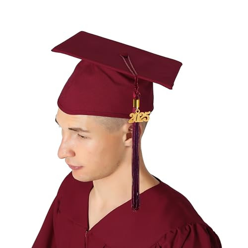 Matte Graduation Cap with 2025 Tassel for High School & One Size Maroon gallery