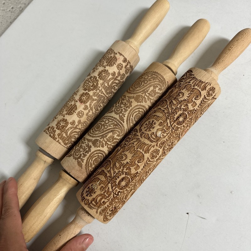 Set of 3 Embossed Wooden Rolling Pin for Baking,Deep Engraved Embossing Rolling gallery