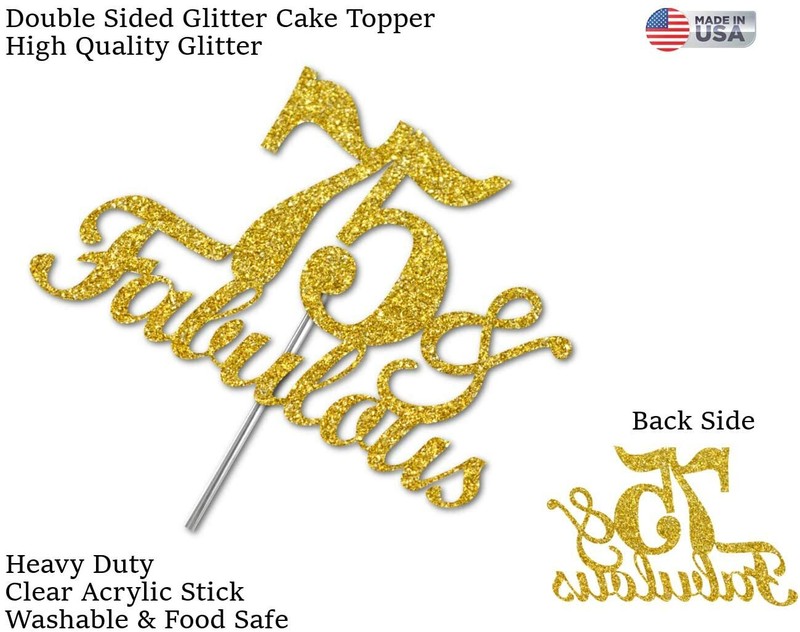 Fabulous & 75 Cake Topper Gold Glitter, 75th Birthday Party Decoration Ideas gallery