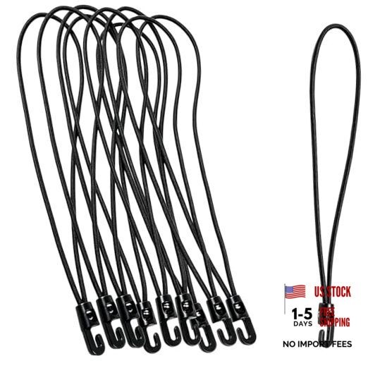 10Pcs Black 26cm/10.2inch Length Mini Bungee Cords with Hook Outdoor Short