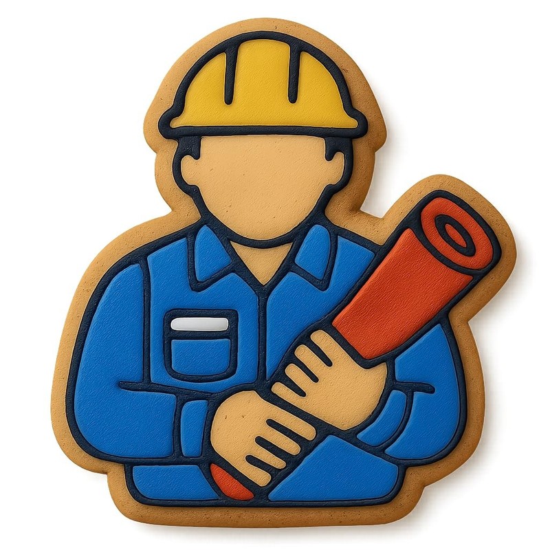 General Contractor Holding Blueprint Roll Cookie Cutter & Stamp, Fondan - 3.5x4" gallery