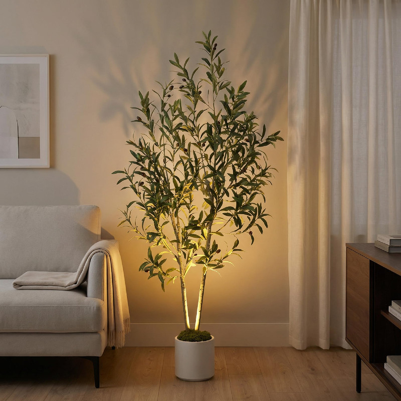 Bountiful Boughs 5Ft 150 Cm Artificial Olive Tree White Pot Moss Usb Led 711
