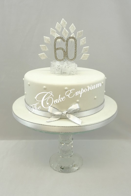 DIAMOND 60th WEDDING ANNIVERSARY BIRTHDAY CAKE TOPPER DIAMONDS WITH RIBBON SET