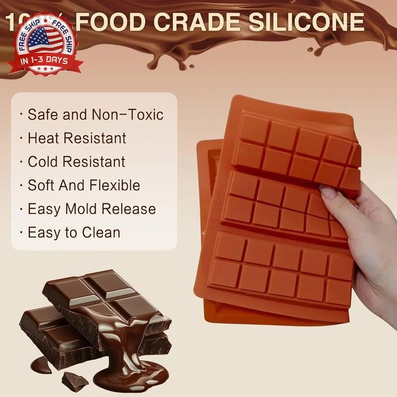 Silicone Chocolate Bar Mold - 6 Large Cavities, Food-Grade, Non-Toxic & Odorless gallery