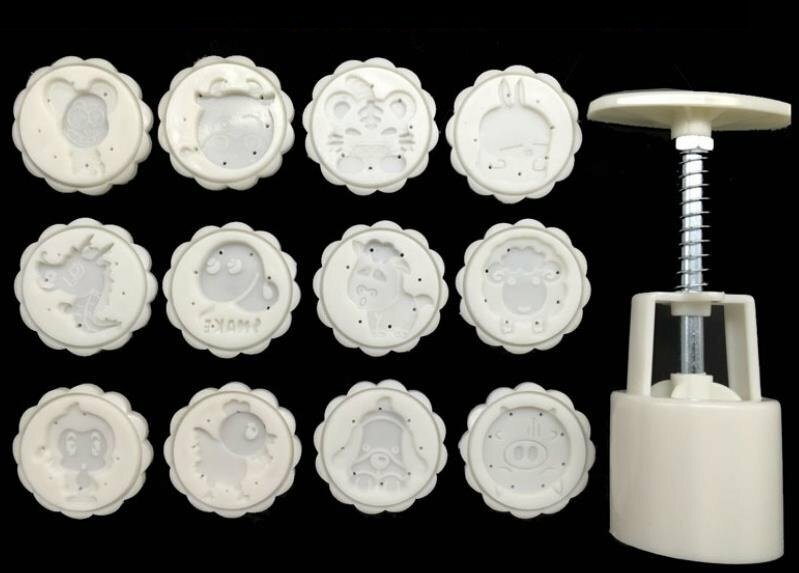 The 12 Zodiac pattern Moon cake/pastry mold hand pressure 50g