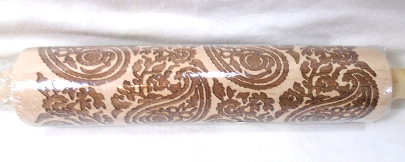 NEW Rolling Pin Embossed w Paisley Pattern for Baking Engraved Cookies 8" gallery