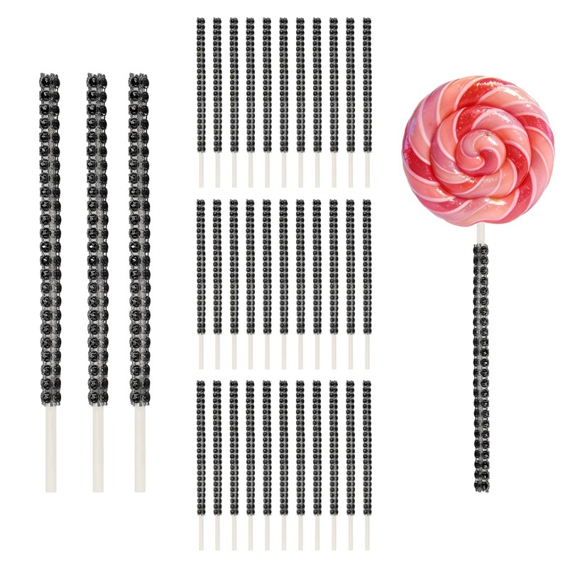 36 Pcs Bling Cake Lollipop Sticks, Glitter Rhinestone Lollipop Sticks, Black
