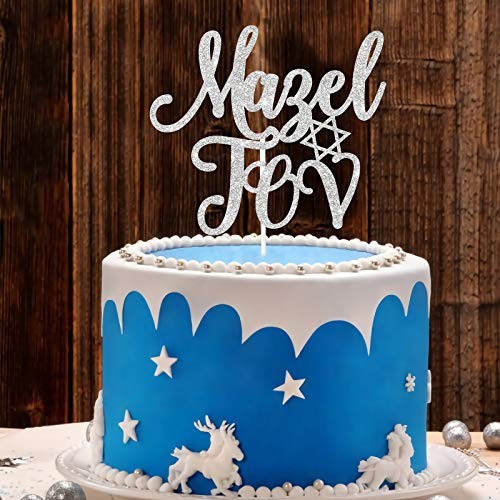 Sliver Glitter Mazel Tov Cake Topper, Jewish Birthday Cake Topper, Jewish gallery