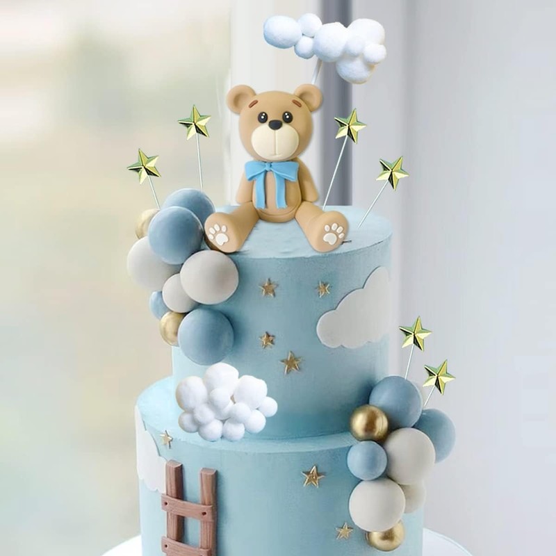 Bear Cake Toppers Bear Balls Cake Decorations with Stars Clouds Cake Toppers for