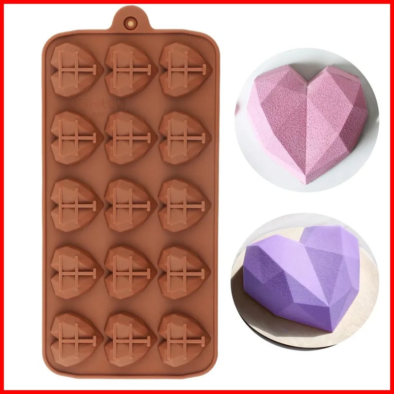 Heart Chocolate Mold 15 Cavity Diamond Love Silicone Candy Baking 3D Wedding New