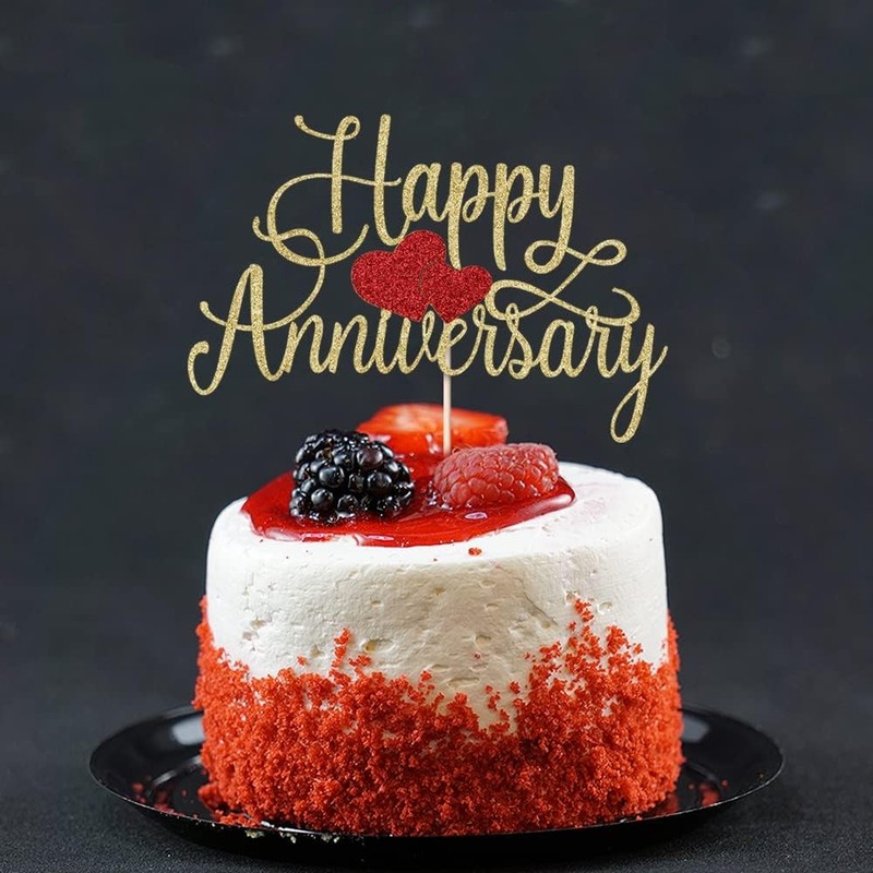 Happy Anniversary Cake Topper - Gold Glitter Happy Birthday Cake Topper, Company gallery