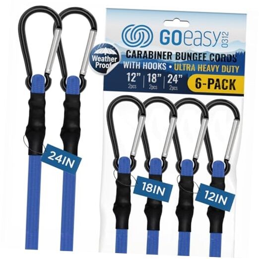Bungee Cords with Hooks Heavy Duty – 12″, 18″, 24″ UV Resistant Blue 18″ 4pcs