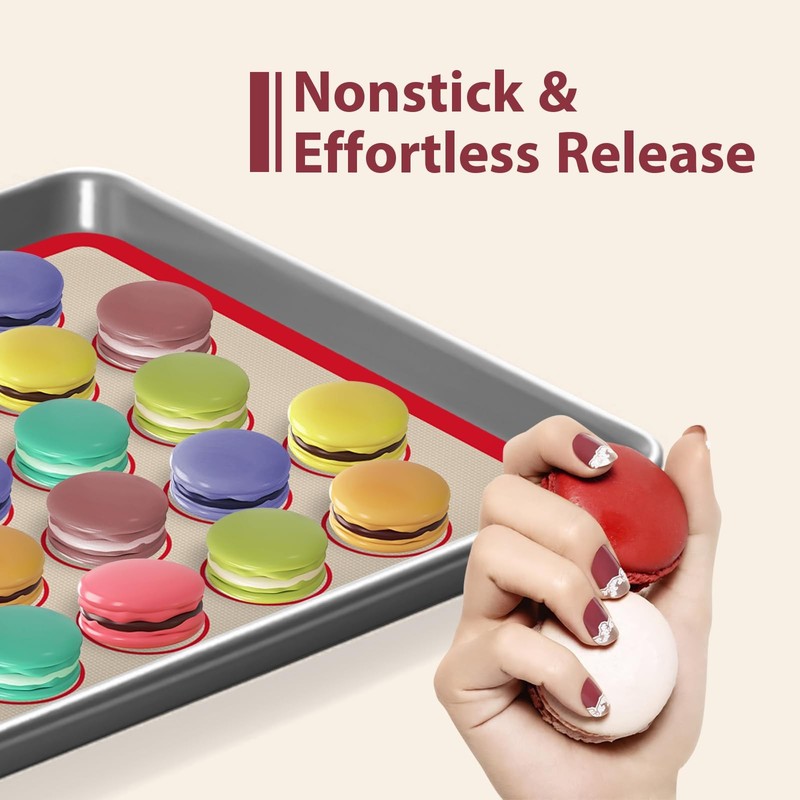Macaron Silicone Baking Mats, 3 PCS Non Stick 2Half Sheets+1Quarter, Red gallery