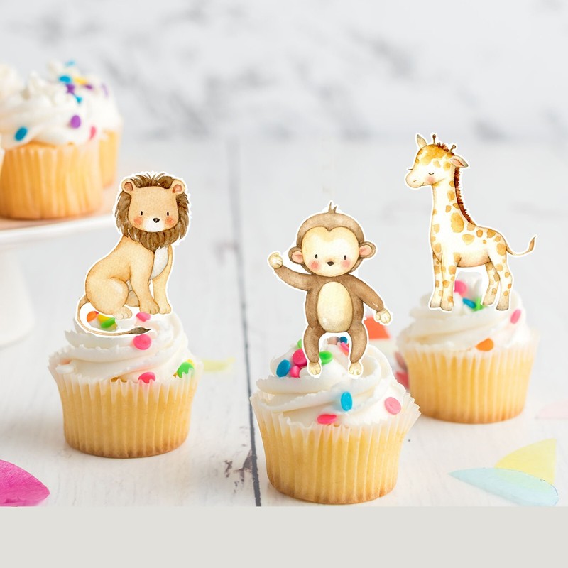 Jungle Safari Animals Pre-cut Edible Stand-Up Wafer Card Cupcake Toppers