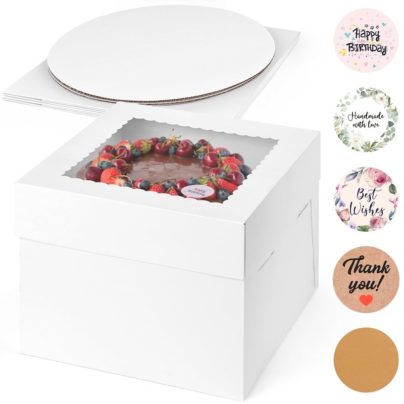 2 PCS White Square Bakery Cake Boxes with Lids Window Container 10x10x8 Inch