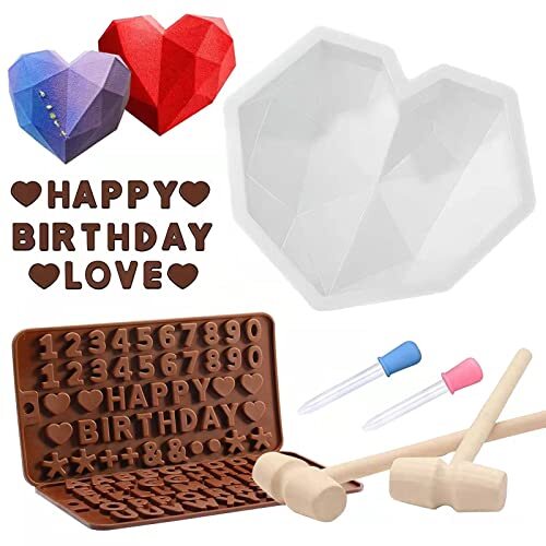 Breakable Heart Mold Set for Chocolate, Heart Silicone Molds with Hammers Red gallery