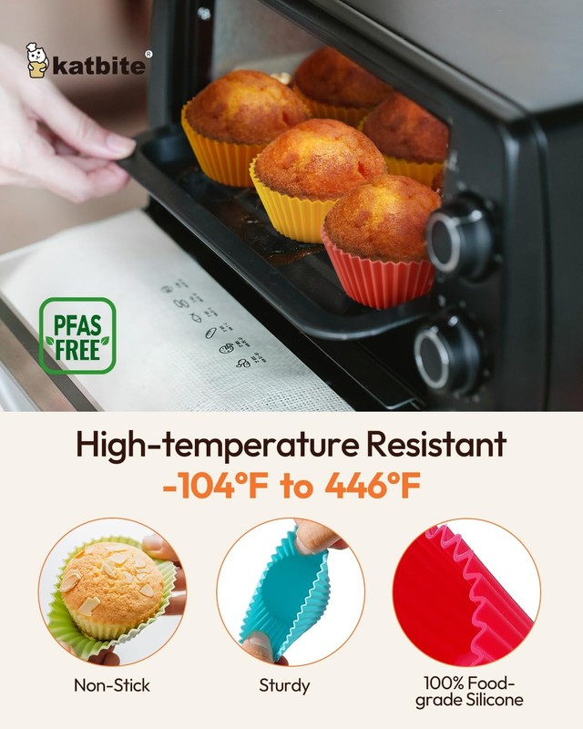 24 Pack Silicone Cupcake Liners Non-Stick Muffin Molds Thick Heavy Duty DIY gallery