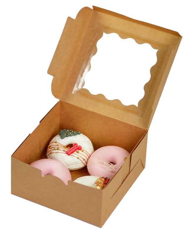 30 PCS Brown 6x6x3 Inch Bakery Treat Boxes Window Thick Sturdy Macaron Cookie gallery
