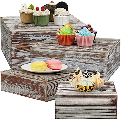 BUFFET RISERS Catering Display Stand Wood Stackable Box Set of 4 JUEXICA