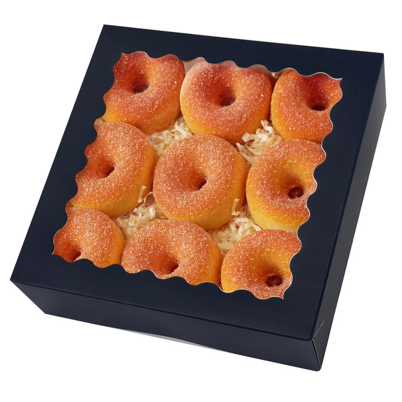 12 PCS Black AutoPop Pastry Donut Pie Bakery Box With Window 8x8x2.5 Inch