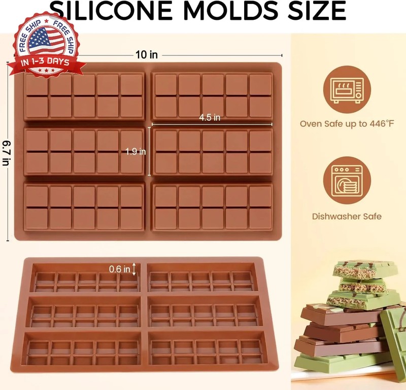 Chocolate Bar Mold - Non-Stick Chocolate Molds, Food Grade Silicone Deep Mold fo gallery