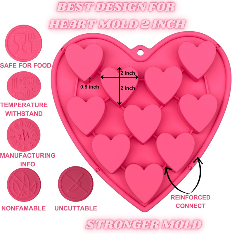 Heart Shaped Cake Pans Heart Silicone Mold for Baking, Large 2 Inches Molds, 10 gallery