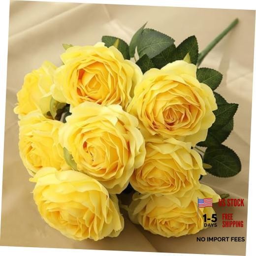 Artificial Roses Fake Flowers 10 Heads Arrangement Silk Bouquet Yellow
