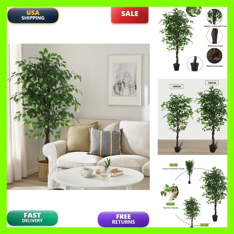 Gaomon Artificial Ficus Trees 6Ft Faux Plants Silk Leaves Fake Moss And Sturdy