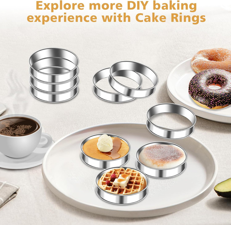 6 Pack 4 Inch English Muffin Rings Double Rolled Stainless Steel Crumpet Rings gallery