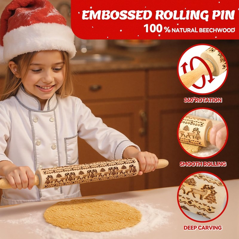 Stocking Stuffers Gifts for Women, Wooden Embossed Rolling 15.35INCH, Wood gallery