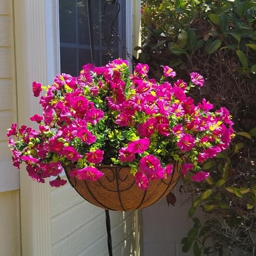 Artificial Outdoor Flowers 16 Bundles Fake Morning Glory Flower Outdoor Fuchsia gallery
