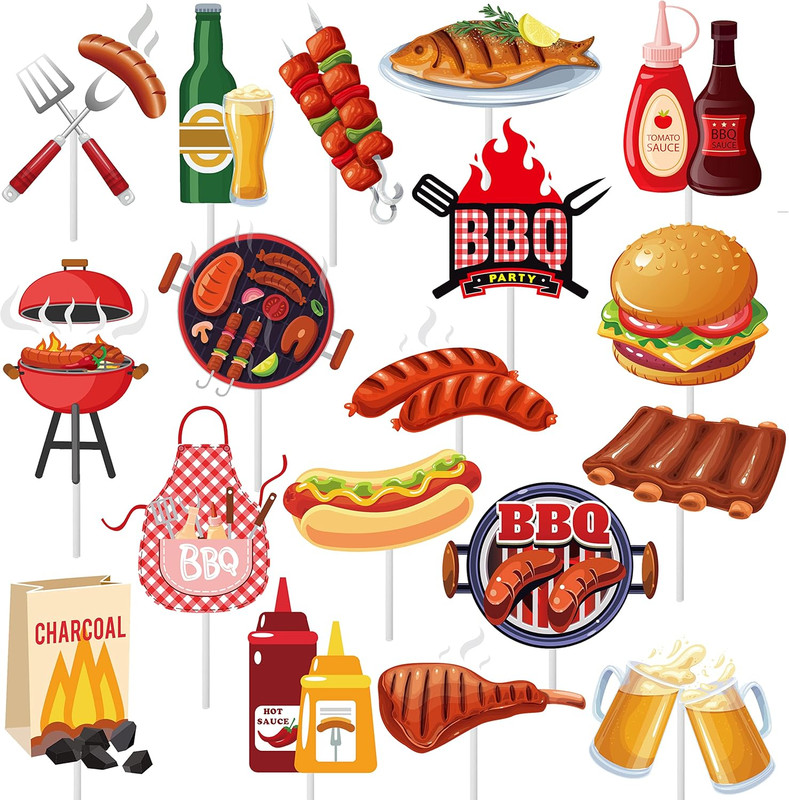 36Pcs BBQ Theme Cupcake Toppers Barbecue Theme Cake Cupcake Decor for Summer Bar