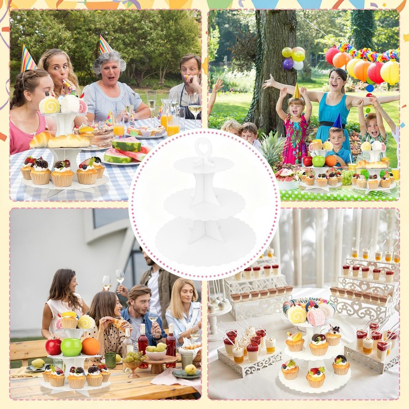 3-Tier Cupcake Stand 2 Pack Dessert Cup Cake Stand Tower Paper Round Cake Dis... gallery