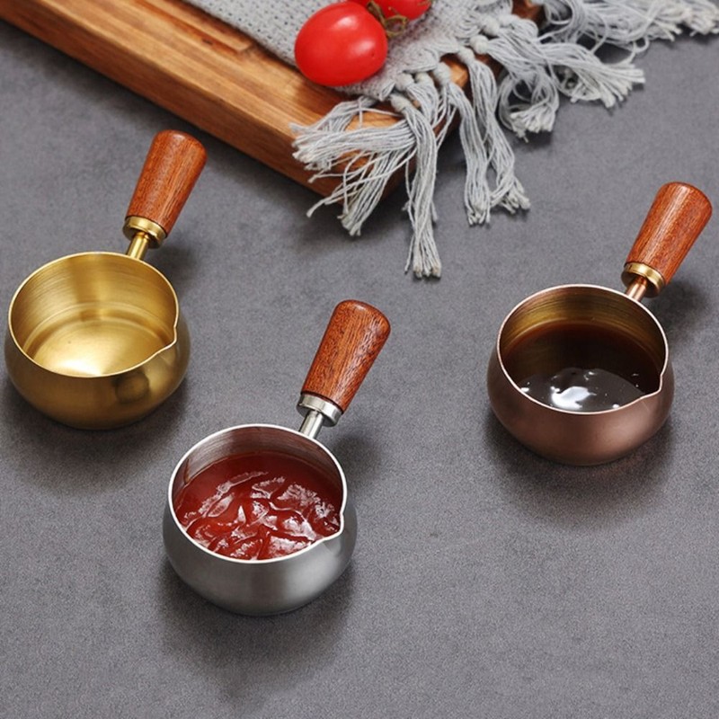 Dipping Bowl Stainless Steel Sauce Pan 60/120/180ml Wooden Handle Seasoning Cup gallery