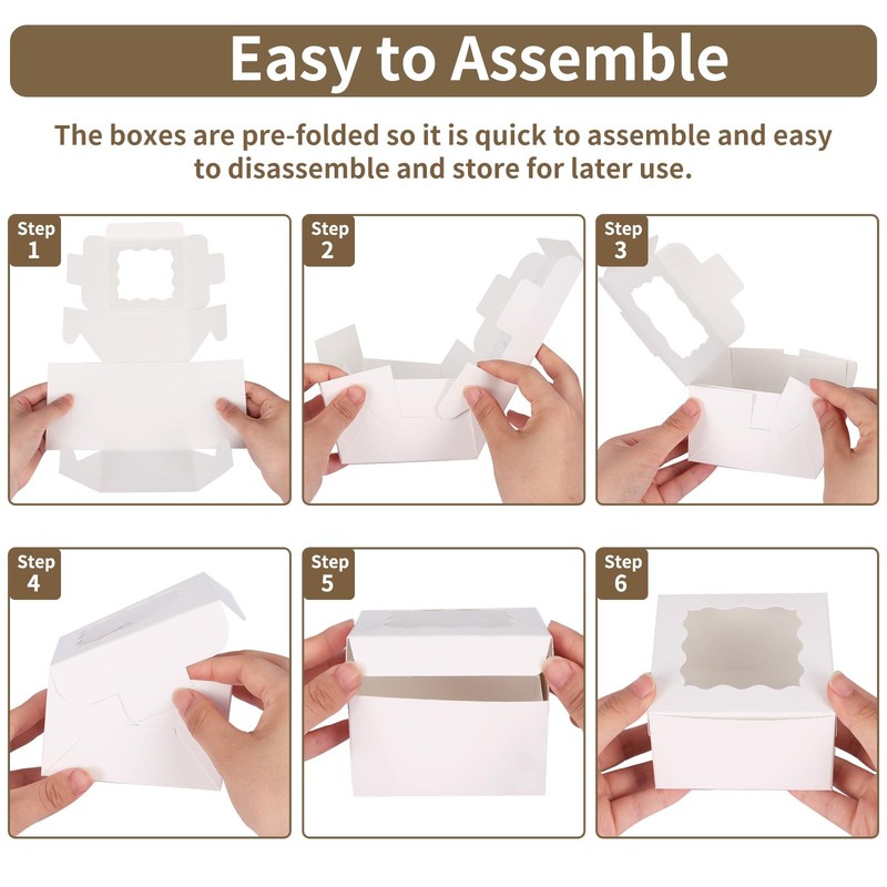 Moretoes 120pcs White Bakery Boxes 4x4x2.5 Inch Cookie with Window for Small gallery