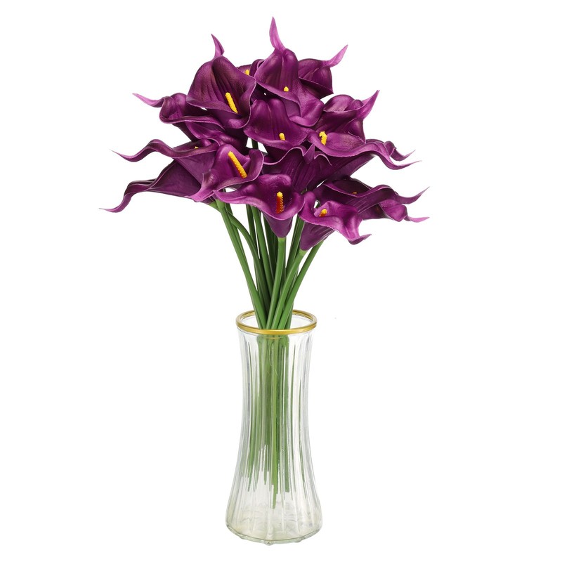 20pcs Artificial Calla Lily Fake Silk Flowers for Home Decor, Gradient Purple