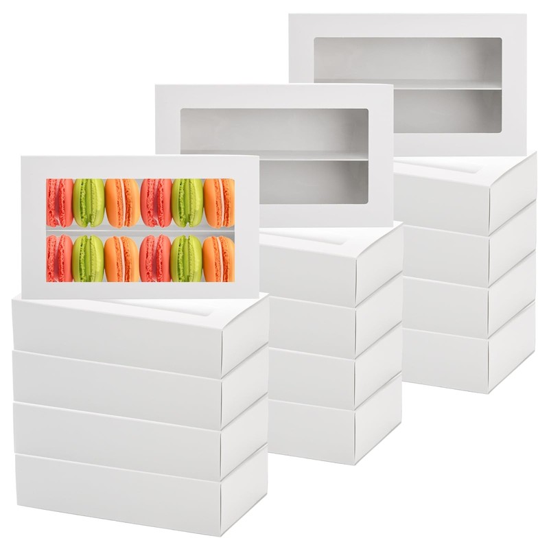 30 Pack Macaron Boxes For 12 White Bakery Gift With Clear Window 7x5x2 Inch gallery