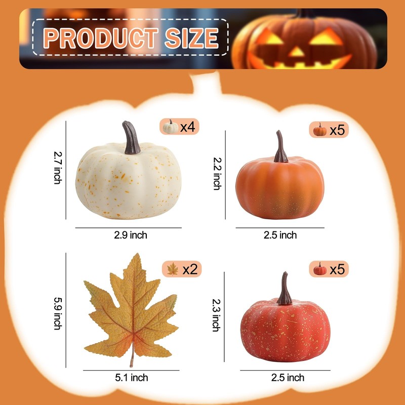 LZNPA 16PCS Artificial Mini Fake Pumpkins, Fall Leaves, Foam Plastic Car gallery