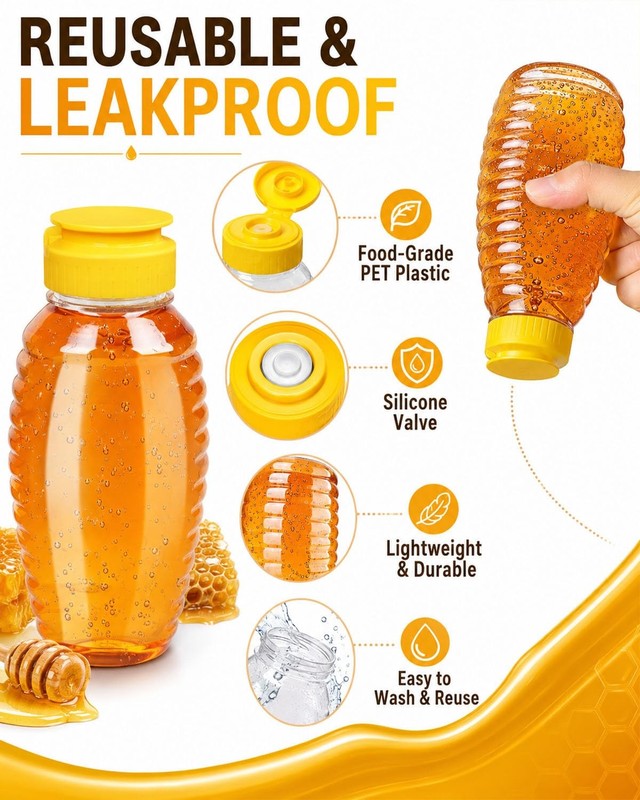 24 PCS 8 oz Plastic Honey Squeeze Bottles Small Jars Container Sauces Syrup gallery
