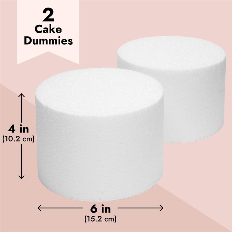2-Pack Foam Cake Dummies, 6 x 4 In - Round Foam Cylinders for Cake Decorating... gallery
