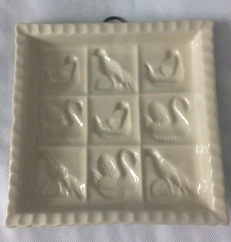 The 1869 Victorian Pottery Shortbread Cookie Mold 7.5 x 7.5 x 1″ England Birds