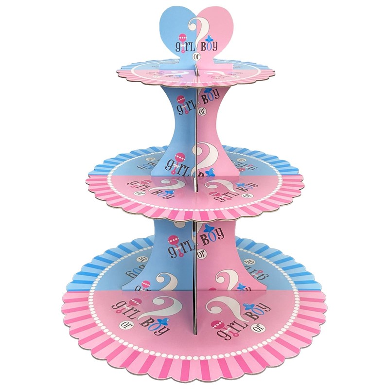 Gender Reveal Cupcake Stand Party Decorations for Games Baby Shower, 3-Tier D…