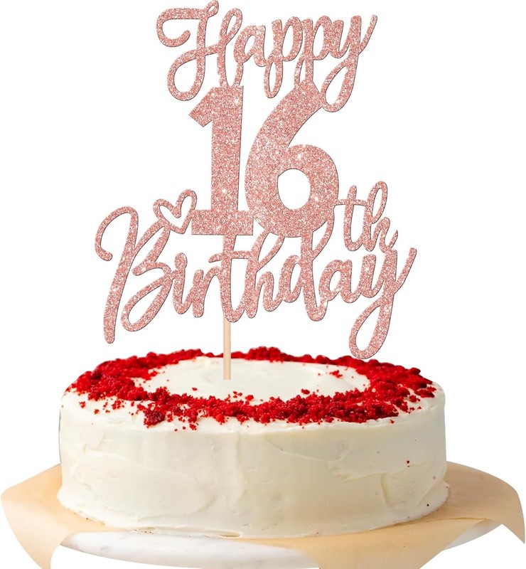 1 PCS Happy 16th Birthday Cake Topper Glitter Cheers to 16 Years Birthday Cake gallery