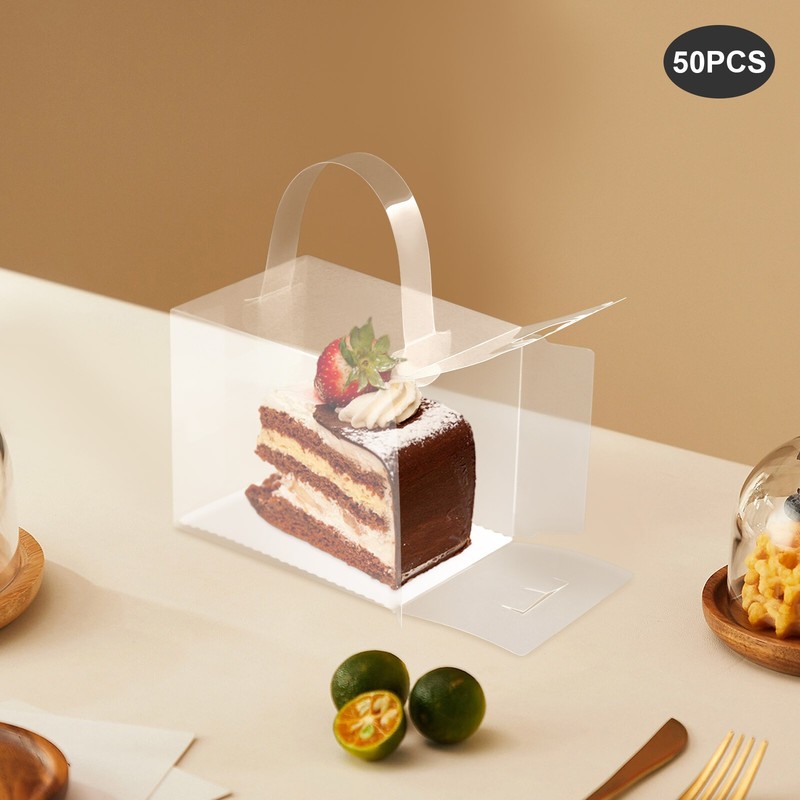 50-Pack Clear Cake Boxes With Handles & White Boards 12 × 10 × 8 cm