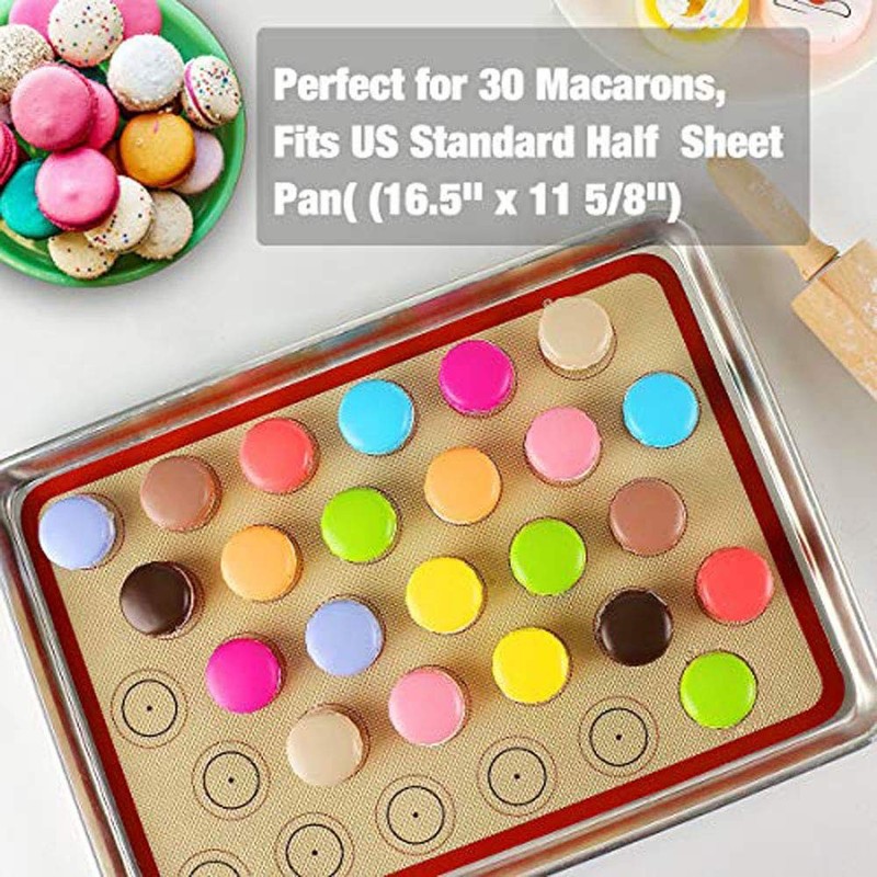 Macaron Silicone Baking Mat - Set of 2 Non Stick Half Sheet, 2-pack, Red gallery