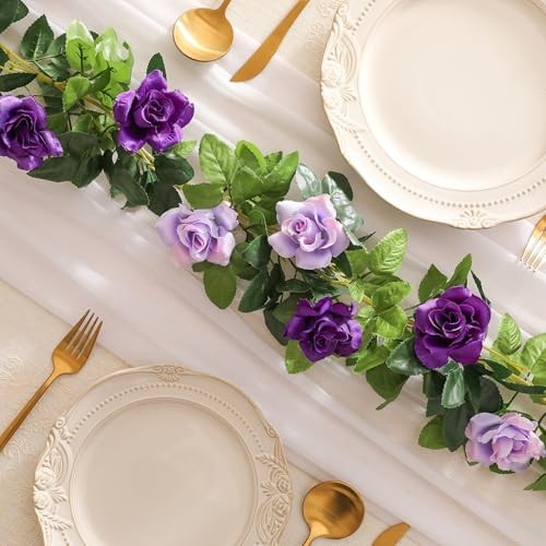 2 Pack (15.8FT) Fake Rose Garland, Artificial Roses Vines Flower Garland gallery
