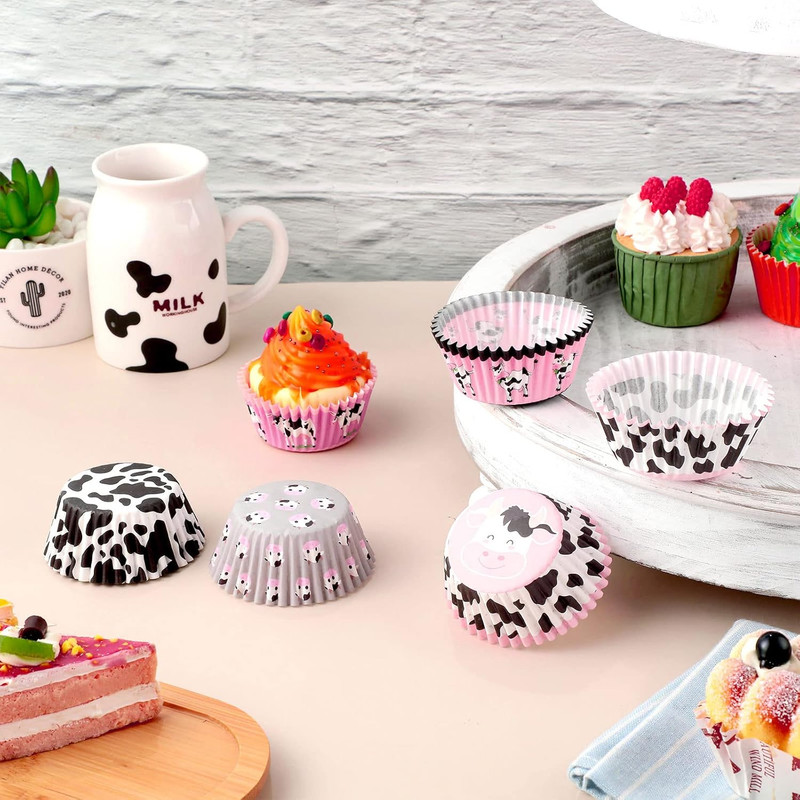600 Pcs Cow Print Cupcake Liners Wrappers 2 x 1.2 Inch Cute Pink Cupcake Wrapper gallery